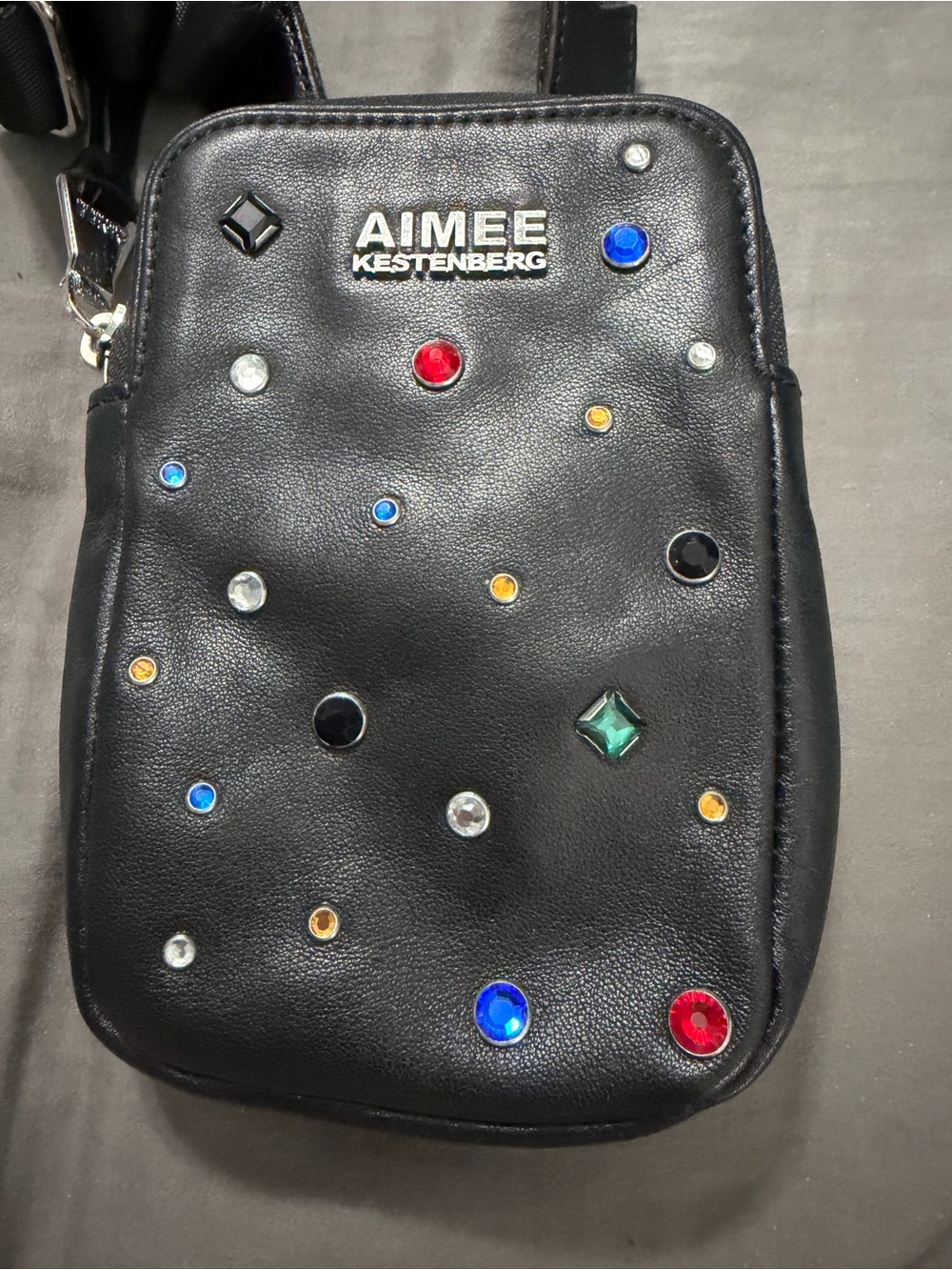 Aimee Kestenberg Just Saying Black Leather Rhinestone Studded Crossbody Bag - Picture 2 of 6